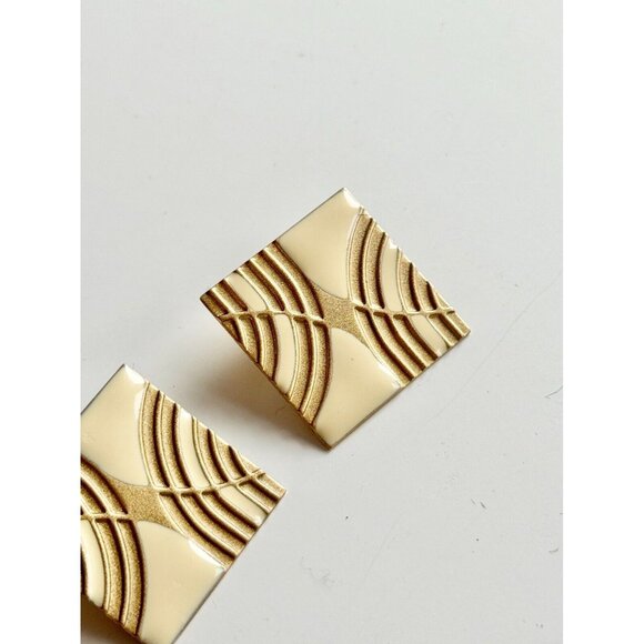 Vintage 80's Unsigned White Silver Rhinestone Enamel Dangle Drop Earrings - Picture 3 of 8